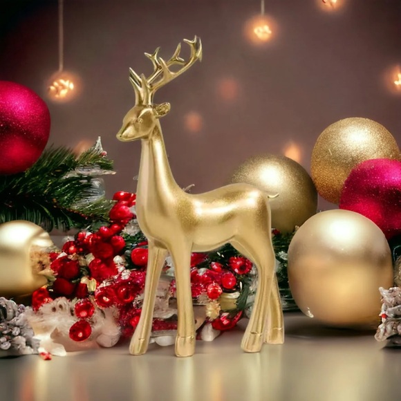 Pair of Golden Elk Statues - Picture 2 of 5